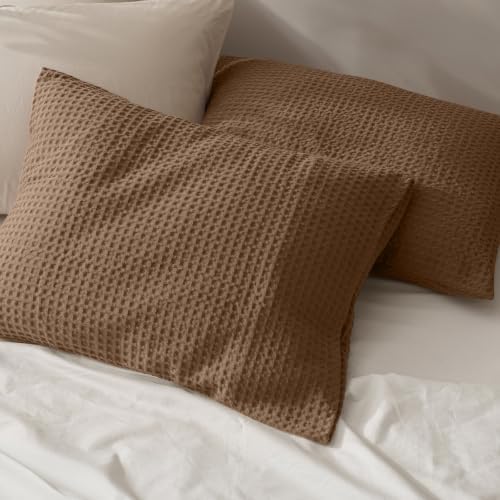 PHF Ultra Soft Waffle Pillow Shams King Size 20"x36", Mocha, No Insert - Image 6