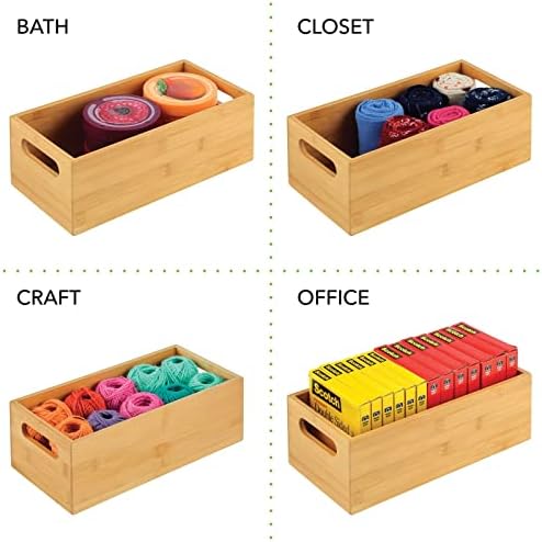 mDesign Bamboo Storage Bin Container, Drawer Organizer Crate Boxes with Handles for Kitchen Pantry Cabinet, Shelves, or Counter, Holds Snacks, Spices, Drinks, Echo Collection, Natural/Tan - Image 6