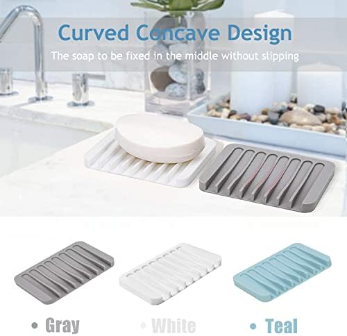 Self Draining Soap Dishes, 4 Pcs Silicone Soap Saver, Waterfall Drainer Soap Holder for Bathroom, Extend Soap Life, Keep Soap Bars Dry Clean & Easy Cleaning (White & Grey) - Image 6