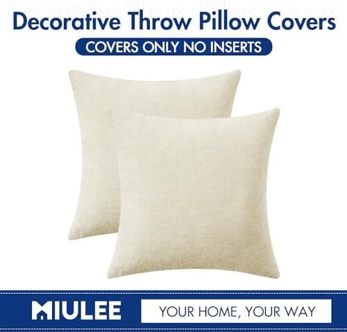 MIULEE Soft Chenille Throw Pillow Covers Cream 16x16 Inch Pack of 2 - Image 6