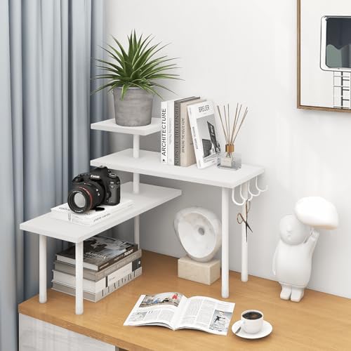 Homode Kitchen Countertop Organizer Corner Shelf, Bathroom Counter Organizers and Storage, 3 Tier Wood Shelf Organizer Space Saver for Make Up, Dresser Table, Desktop, White - Image 6