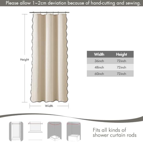 MIULEE Cream Beige Small Stall Scalloped Linen Shower Curtain 36x72 Inches - Image 6
