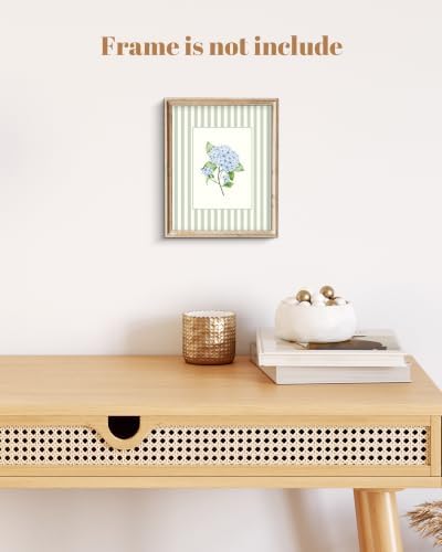 ZBJLLK Blue Hydrangea Stem Watercolor Canvas Wall Art, Single Stem Floral Print, French Country Farmhouse Sage Green Stripe Delicate Botanical Artwork for Living Room Bedroom Bathroom Home Decor, 8x10 Inch Unframed - Image 7