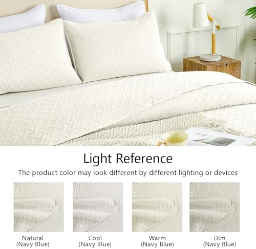 FLYMME Quilts Queen Size,Lightweight Cream Bedspreads,Basket Weave Pattern,Ultra Soft Microfiber Bed Coverlet 3 Pieces for All-Seasons (1 Quilt,2 Pillow Shams) - Image 6