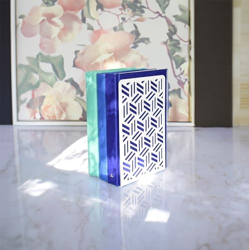 CNK Book Ends Bookends for Decorative Books Holder Bookend Shelves End Hold Heavy Duty Holders Stoppers Metal Stopper Cute Boho Bookshelf Holds Cookbook Office Home Set of 2 Bookends Pair White - Image 6