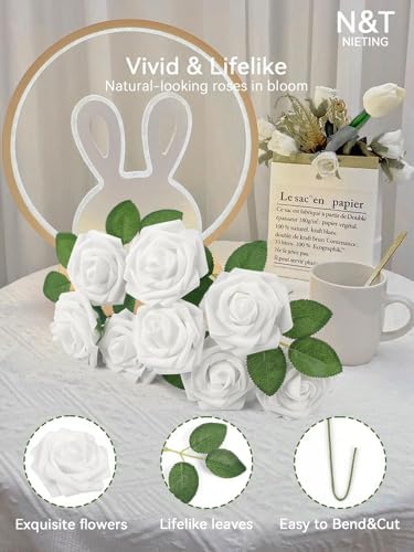 Artificial Flowers Real Touch Fake Foam Rose with Stems Decorations,25Pcs - Image 6