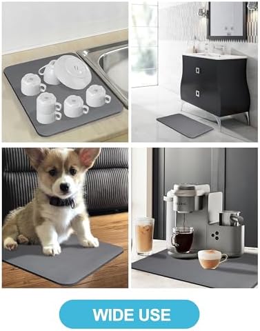 Dish Drying Mat for Kitchen Counter, 12"x19" Pad with Rubber Backed (Grey) - Image 6