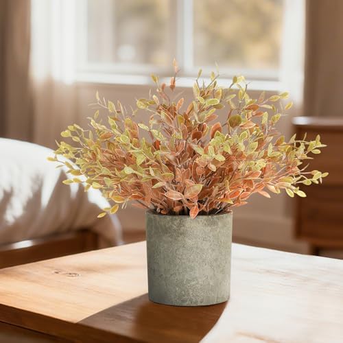 2 Pack Small Potted Artificial Eucalyptus Plant for Fall Decor, Faux Orange Eucalyptus Plants, Artificial Potted Greenery for Bedroom Kitchen Farmhouse Home Decor - Image 6