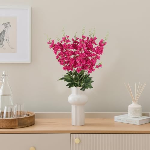 8PCS Artificial Delphinium Flowers 33.5'' Rose Red Silk Flowers Faux Delphinium Long Stem Hyacinth Artificial Flowers for Tall Vase Home Wedding Table Decor(Rose Red) - Image 6