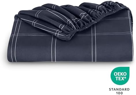 Bare Home Fitted Sheet (Twin XL, Modern Plaid - Midnight Blue/White) - Image 5