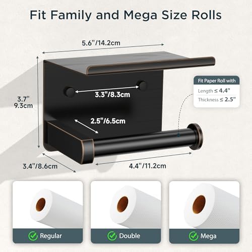 FORIOUS Toilet Paper Holder with Shelf, Adhesive or Screw, Commercial - Image 7