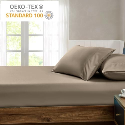 FreshCulture Queen Fitted Sheet - Hotel Quality, Ultra Soft & Breathable Brushed Microfiber, Deep Pocket, Cooling Fitted Sheets for Queen Size Bed (Taupe) - Image 6