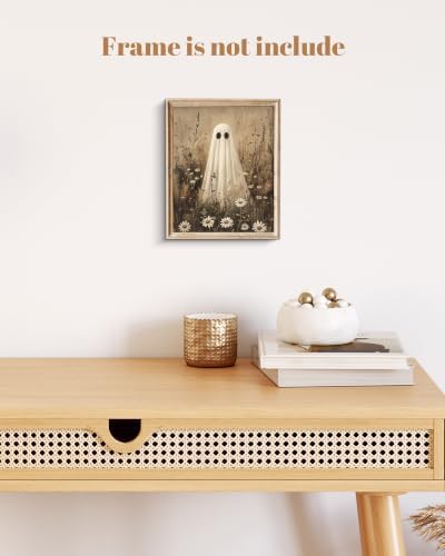 ZBJLLK Cute Ghost Wildflower Canvas Wall Art, Vintage Halloween Dark Academia Oil Painting Print, Spooky Cottagecore Botanical Artwork for Living Room Bedroom Bathroom Home Decor, 8x10 Inch Unframed - Image 7