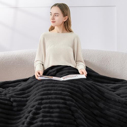 BEDELITE Ribbed Twin Blanket for Couch & Bed, Black, 60"x80" - Image 6