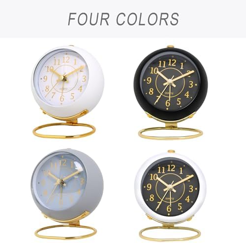 Analog Alarm Clock Simple Quartz Clock Retro Design Metal Desk Clock for Travel Bedroom Shelf Bedside Living Room with Night Light Non Ticking Silent Battery Powered White - Image 6