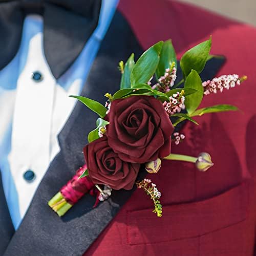 Mocoosy 50Pcs Burgundy Roses Artificial Flowers, Burgundy Fake Rose for Decoration, Real Touch Foam Rose with Stem Bulk Wedding Bouquet Bridal Shower Centerpieces Floral Arrangement Party Table Decor - Image 6