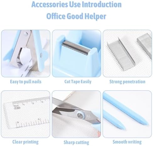 Gawsey Blue Desk Organizers and Accessories with Desk Organizer 360° Rotating Pen Holder and Office Supplies, Cute Stationery Supplies Set - Image 7