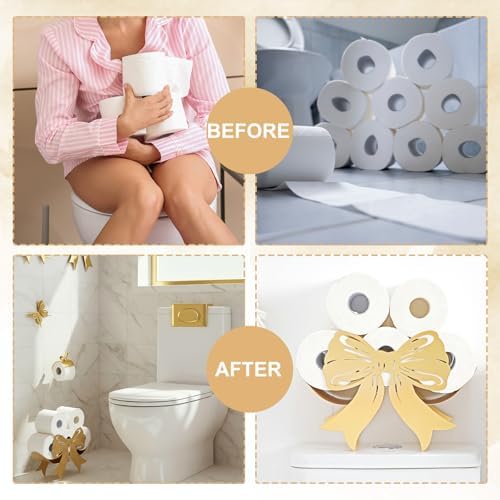 Geelin Gold Bow Bathroom Decor Gold Toilet Paper Holder 8 Rolls - Image 6