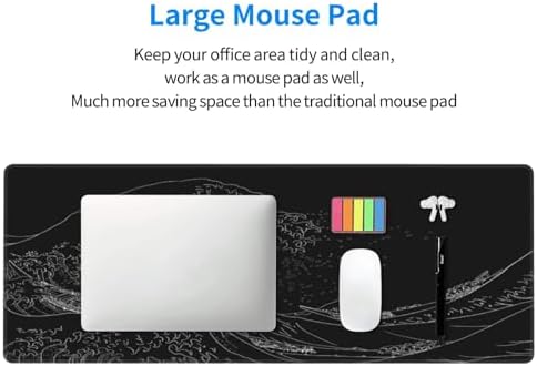 Japanese Sea Wave Large Mouse Pad, Anime Black Gaming, Extended Kanagawa Mat Desk Pad, 3mm Thick Long Non-Slip Rubber Base Mice Pad, 31.5 X 11.8 Inch - Image 7