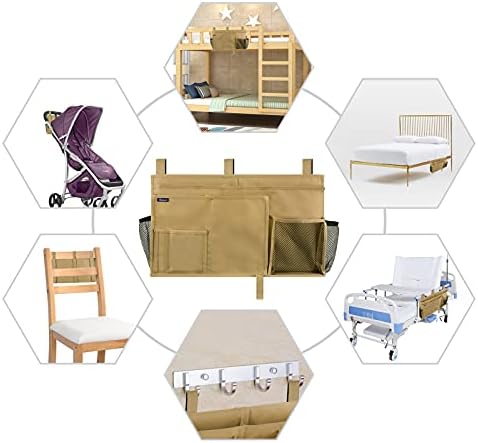Surblue Bedside Caddy Hanging Bed Organizer Storage Bag Pocket for Bunk and Hospital Beds, College Dorm Rooms Baby Bed Rails,Camp 8 Pockets (Khaki) - Image 6