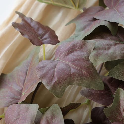 Mizii 2 Strands Artificial Vines Ivy Garland 74" Fake Vine with Silk Green Leaves Faux Hanging Plants Greenery Decoration for Bedroom Home Wall Party Wedding Arch Apartment Room Decor (Purple Green) - Image 6