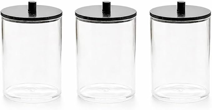 3 Pack Qtip Holder Dispenser for Cotton Swabs, Balls, Pads,Floss Picks- Bathroom Small Clear Plastic Canister Apothecary Jar Set Essentials Accessories Decor,Vanity Storage Organizer