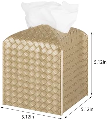 Tissue Box Cover Square Leather Facial Paper Holder, Gold - Image 4