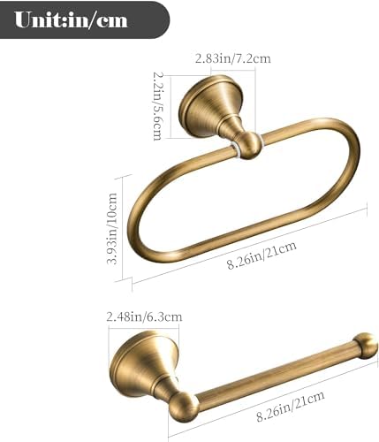 WOLIBEER Brass Toilet Paper Holder,AntiqueTowel Ring Oval Bathroom Tissue Roll Holder Hanger Bath Accessories Hardware Wall Mounted 2 Pieces - Image 6