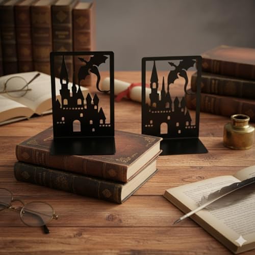 4 Pairs Dragon Book Ends, Heavy Duty Metal Bookends for Shelves - Image 6