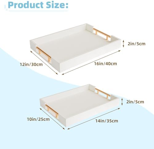 2 Piece Woven Leather Ottoman Tray with Gold Handles, Perfect Rectangular Serving Tray for Living Room, Coffee Table Tray as Thoughtful Gift for Home Decor Enthusiasts (White) - Image 7