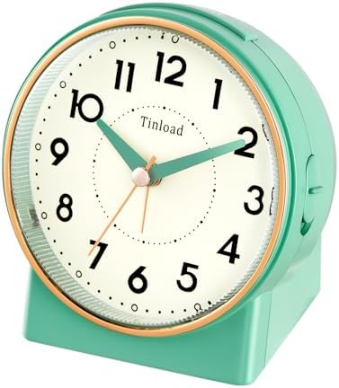 Tinload 4.3" Retro Analog Alarm Clock, Vintage Decor, No Ticking Silent, Easy to Set, Gradual Rise Alarm, On/Off Switch on Side, Gentle Wake, Snooze, Lighted on Demand, Battery Operated, Retro Green - Image 7