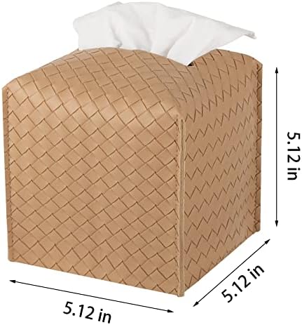 zoocatia Tissue Box Cover PU Leather Tissue Holder Square Facial Tissue Case Facial Paper Organizer Dispenser for Bathroom, Vanity Countertop, Tabletop, Car, Khaki - Image 7