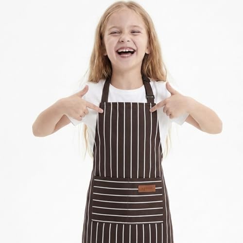 Stripes Kids Apron, Kids Cooking Aprons with 2 Pockets, Cute Kids Aprons for Cooking for Boys and Girls - Image 7