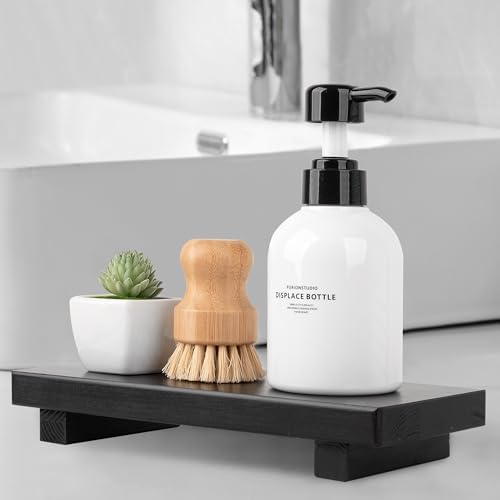 Bathroom Tray Wood Riser Kitchen Decor Soap Holder, 10" x 4.5" Black - Image 5