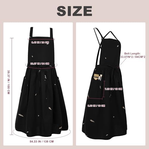 Surblue Cross Back Aprons for Women with Pockets Cotton Kitchen Aprons Waterproof Pinafore Dress for Painting Cooking - Image 6
