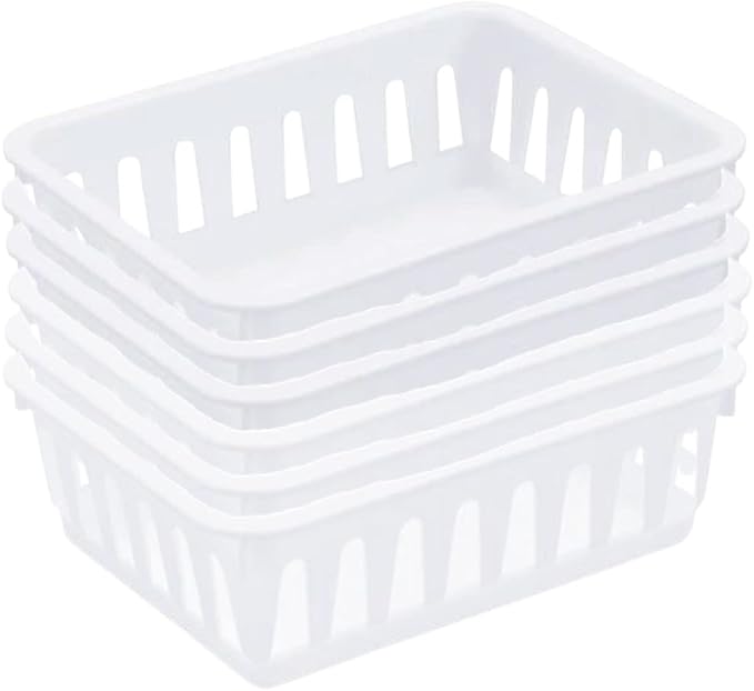 Tribello Mini Plastic Baskets for Organizing, White Drawer/Closet Storage Tray, Size 6 x 5 x 2.12 - Pack of 6 - Made in USA