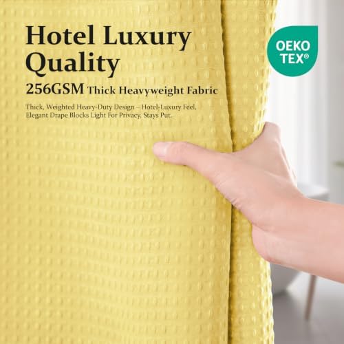 Dynamene Waffle Shower Curtain 256 GSM Heavy Duty Fabric 72"x72" Yellow - Image 6