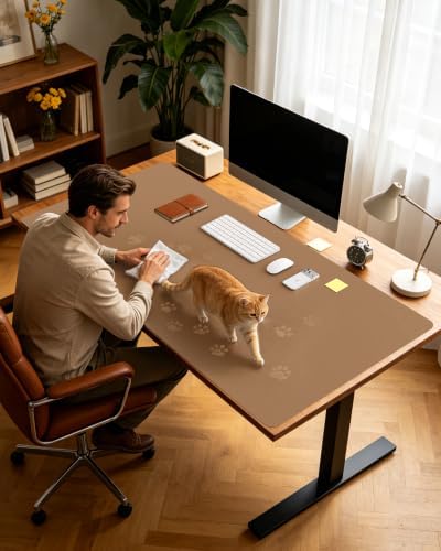 YSAGi Leather Desk Protector, Office Mat, Large Mouse Mat, Non-Slip PU Leather Blotter, Laptop Desk Mat, Waterproof Writing Pad for Office and Home(Khaki, 63" x 17.2") - Image 7