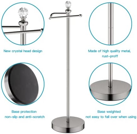 ROLABAM Toilet Paper Holder Stand with Crystal Head, Brushed Nickel Toilet Paper Holder Free Standing 24.4" H, Stand Up Toilet Paper Roll Holder for Bathroom, Floor Toilet Paper Storage - Image 6