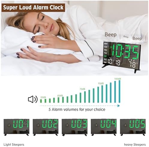 Mirror Digital Loud Alarm Clock with with Date,Indoor Temperature,USB Charging Port,Dimmer,Adjustable Volum,12/24H,Snooze,Dual Alarms (Weekday/Weekend),Perfect for Bedroom and Living Room - Image 6