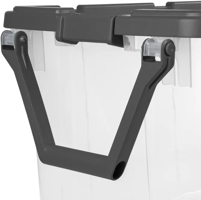 40-Gallon Wheeled Storage Bins (2-Pack) - Heavy Duty Plastic Totes with Lids & Handles - Industrial Garage/Utility Containers for Tools, Camping Gear (36.9" x 21.4") (Clear/Gray)