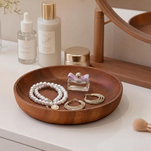 Round Bowl for Key Catch All Bowl Candy Dish for Coffee Table Acacia Wood Decorative Bowls for Organizing Wallet Fruit Snacks,7.9"x7.9"x1.8" - Image 6