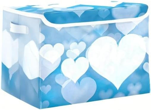 senya Valentines Baskets Collapsible Storage Bins with Lids, Blue Abstract Heart Storage Boxes Clothes Baskets for Organizing