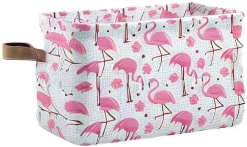 Pink Flamingos Storage Basket Bin, Large Cube Storage Box Canvas Collapsible Storage Organizer for Home Office Closet - 15 L x 11 W x 9.5 H