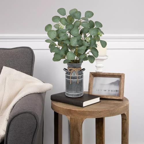 Lifelike Artificial Eucalyptus Plant in Rustic Metal Vase – 19" Realistic Faux Greenery for Farmhouse Home Décor, Living Room, Kitchen, Office, Weddings & Table Centerpieces - Image 5