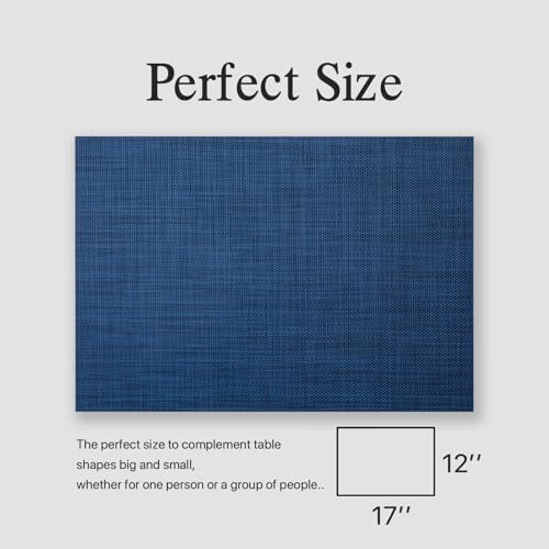 Placemats Set of 12 - Easy Clean Woven Vinyl Placemats for Dining Table, Indoor/Outdoor Place Mats, Washable PVC Table Mats(Navy Blue) - Image 6