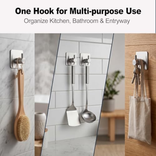 Fotosnow Adhesive Towel Hooks 15lbs Heavy Duty Wall Hooks Waterproof Stainless Steel Hanger for Hanging Coat, Hat, Towel Robe Hook Rack Wall Mount- Bathroom and Bedroom 4-Packs - Image 6