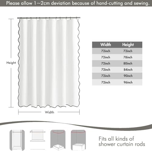 MIULEE White Scalloped Linen Shower Curtain 72x72 Inches - Image 6