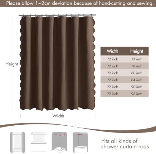MIULEE 72"x90" Extra Long Scalloped Linen Shower Curtain Brown - Image 6