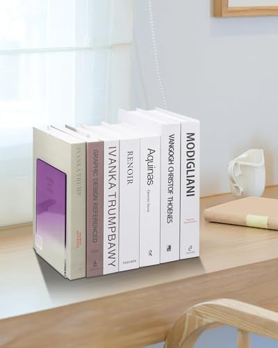 Honagu Book Ends, Acrylic Bookends, Clear Book Ends for Shelves, Desk Book Organizer, Book Holder Stand Decorative for Heavy Books, CDs, Video Games (1 Pair/2 Pieces, Gradient Purple) - Image 6
